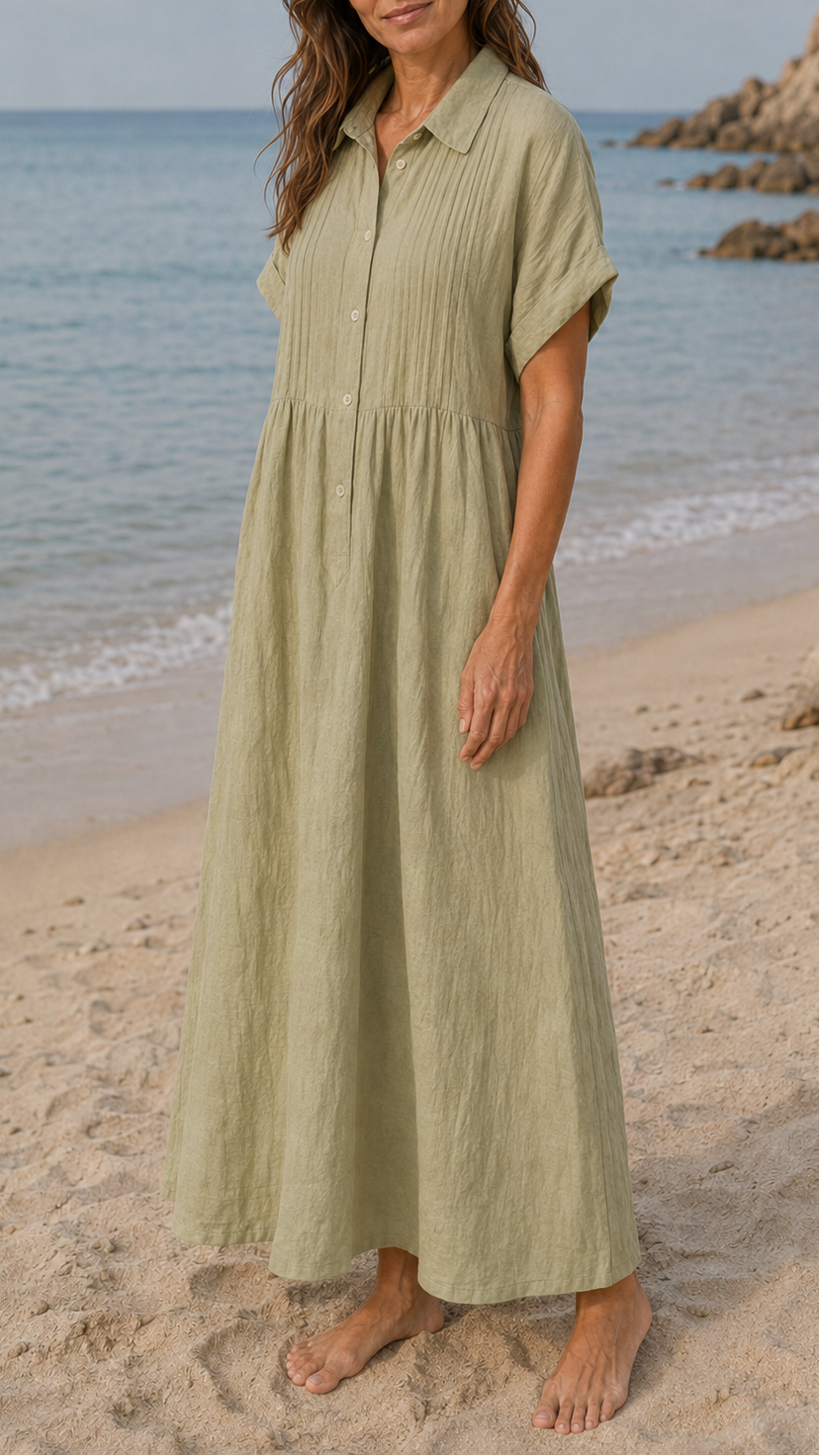 Women's Short Sleeve Button Front Shirt Maxi Beach Dress
