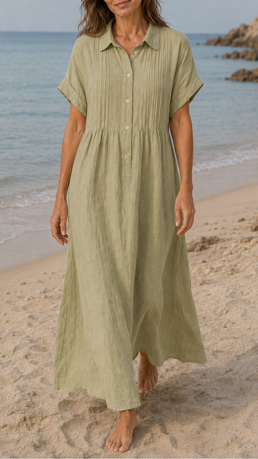 Women's Short Sleeve Button Front Shirt Maxi Beach Dress