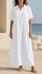 Women's Short Sleeve Button Front Shirt Maxi Beach Dress