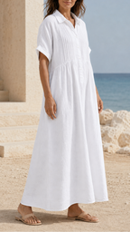 Women's Short Sleeve Button Front Shirt Maxi Beach Dress