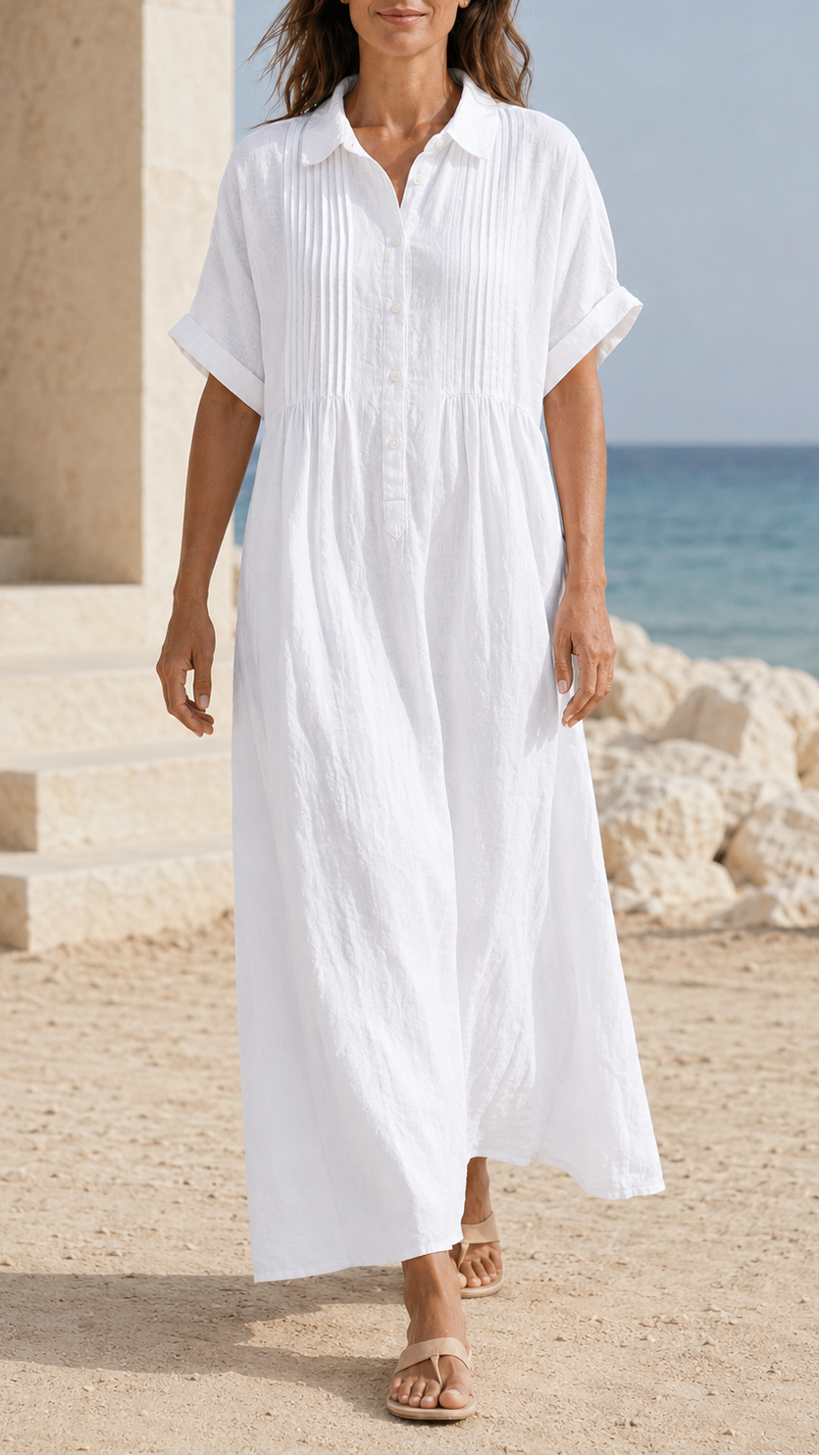 Women's Short Sleeve Button Front Shirt Maxi Beach Dress
