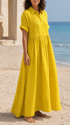 Women's Short Sleeve Button Front Shirt Maxi Beach Dress