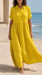 Women's Short Sleeve Button Front Shirt Maxi Beach Dress