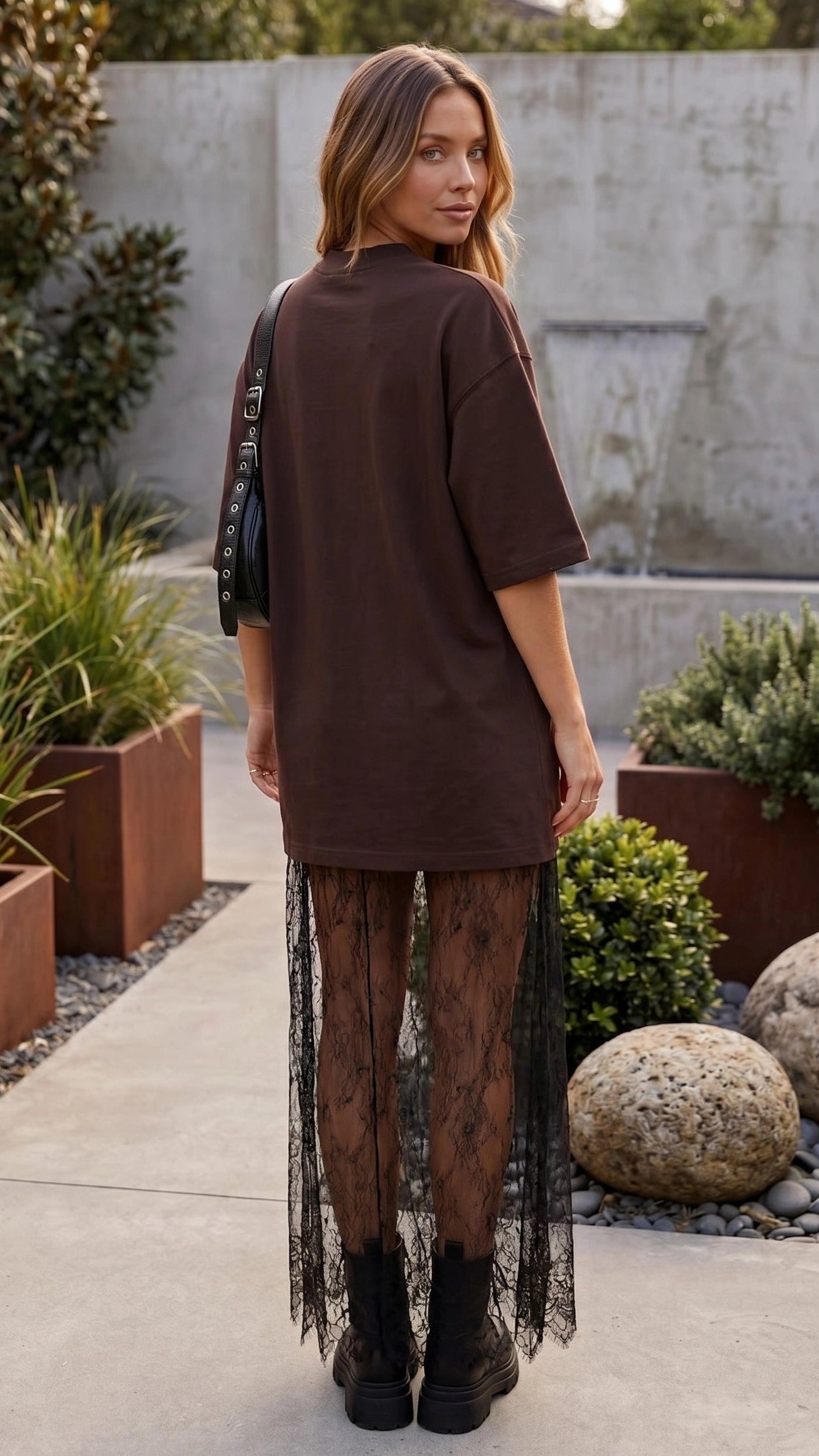 Women’s Oversized T Shirt Mini Dress with Lace Trim