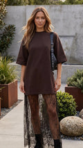Women’s Oversized T Shirt Mini Dress with Lace Trim