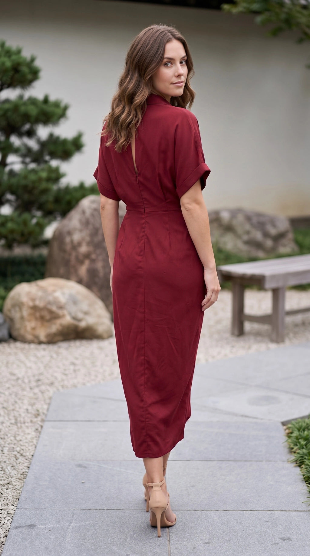 Women’s Short Sleeve Button Front Twist Midi Dress