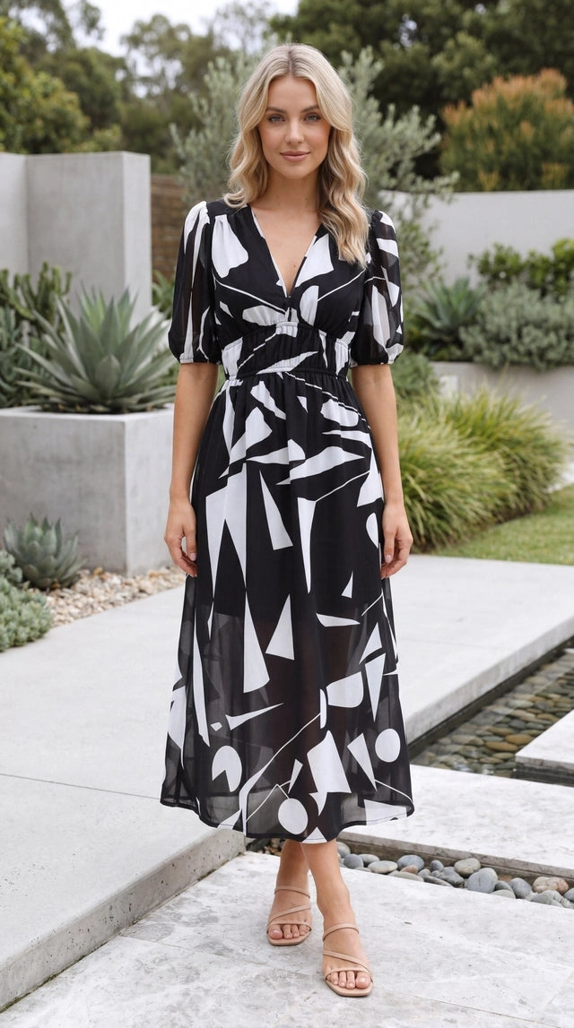 Women’s Short Sleeve V Neck Floral Print A Line Maxi Dress