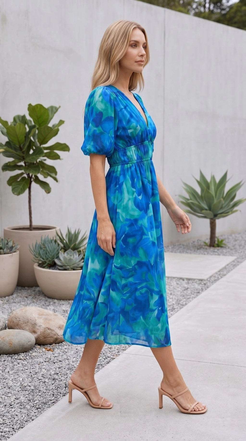 Women’s Short Sleeve V Neck Floral Print A Line Maxi Dress