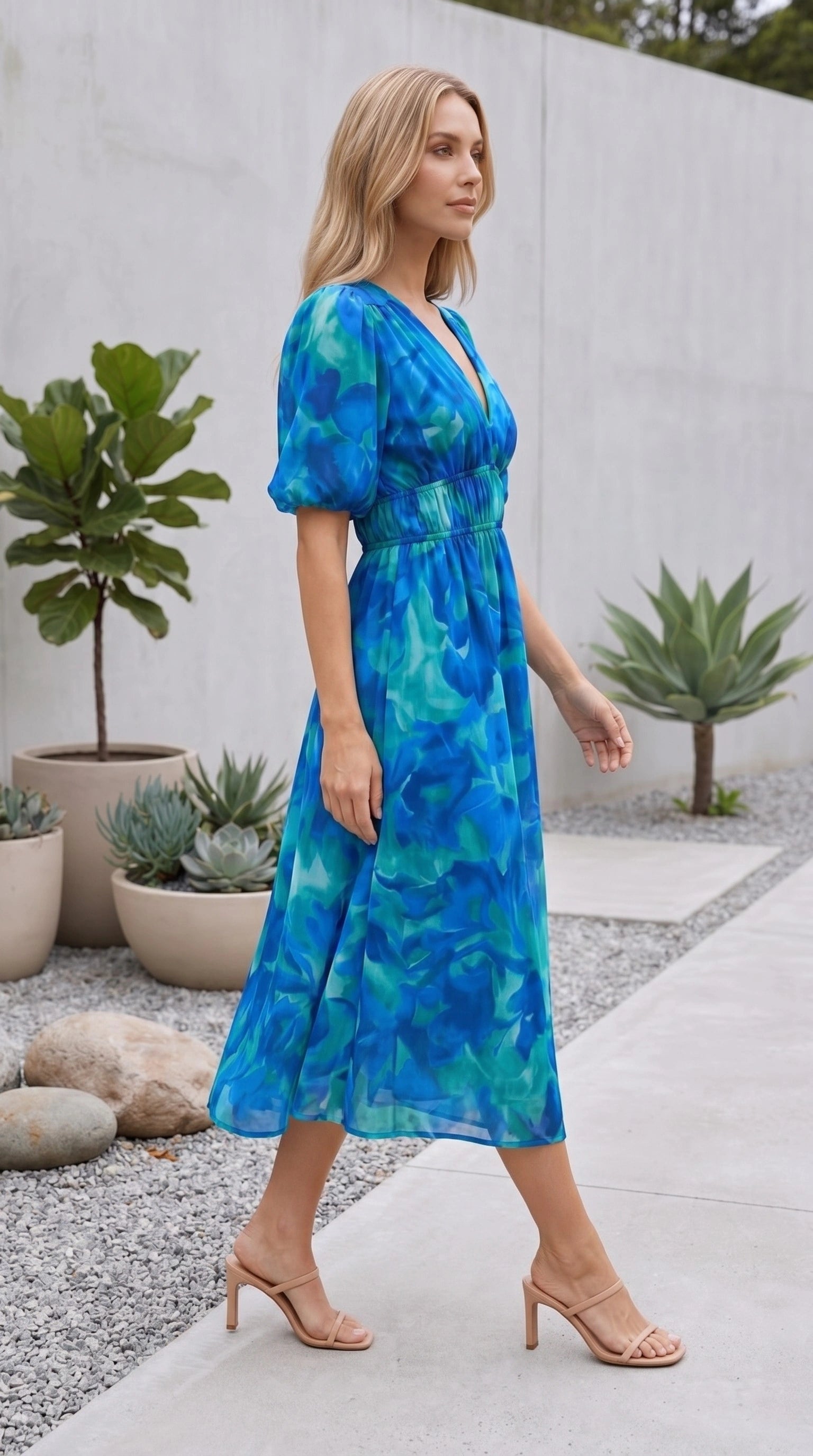 Women’s Short Sleeve V Neck Floral Print A Line Maxi Dress