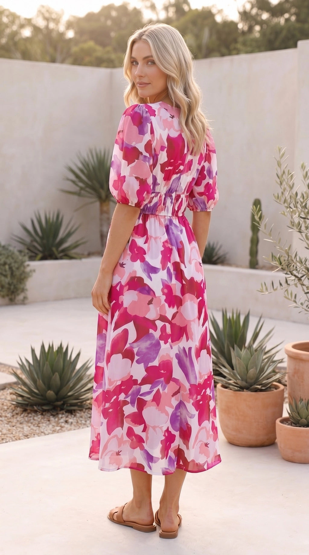 Women’s Short Sleeve V Neck Floral Print A Line Maxi Dress