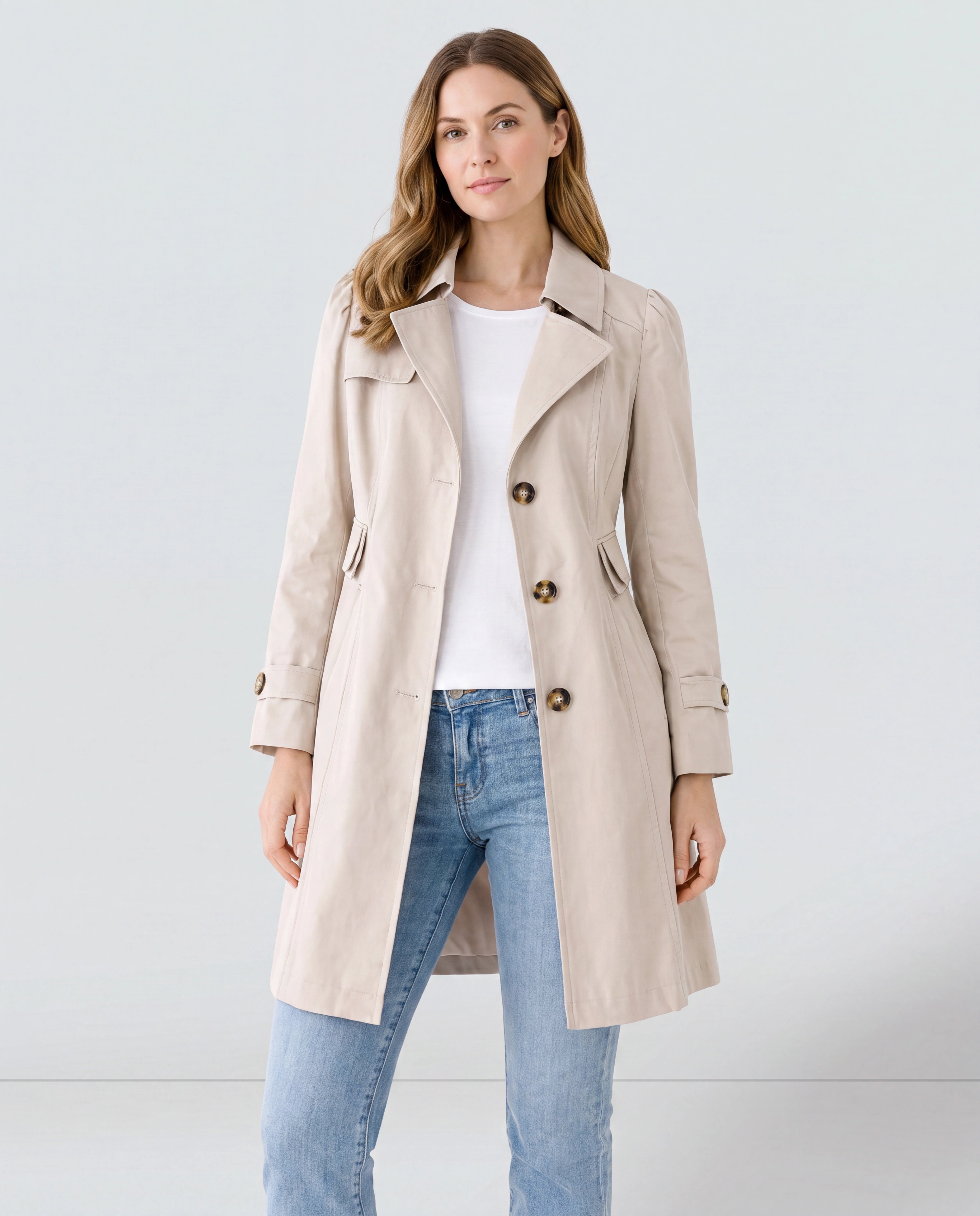 Women's Trench Coat | Belted Single Breasted Lapel Collar Jacket