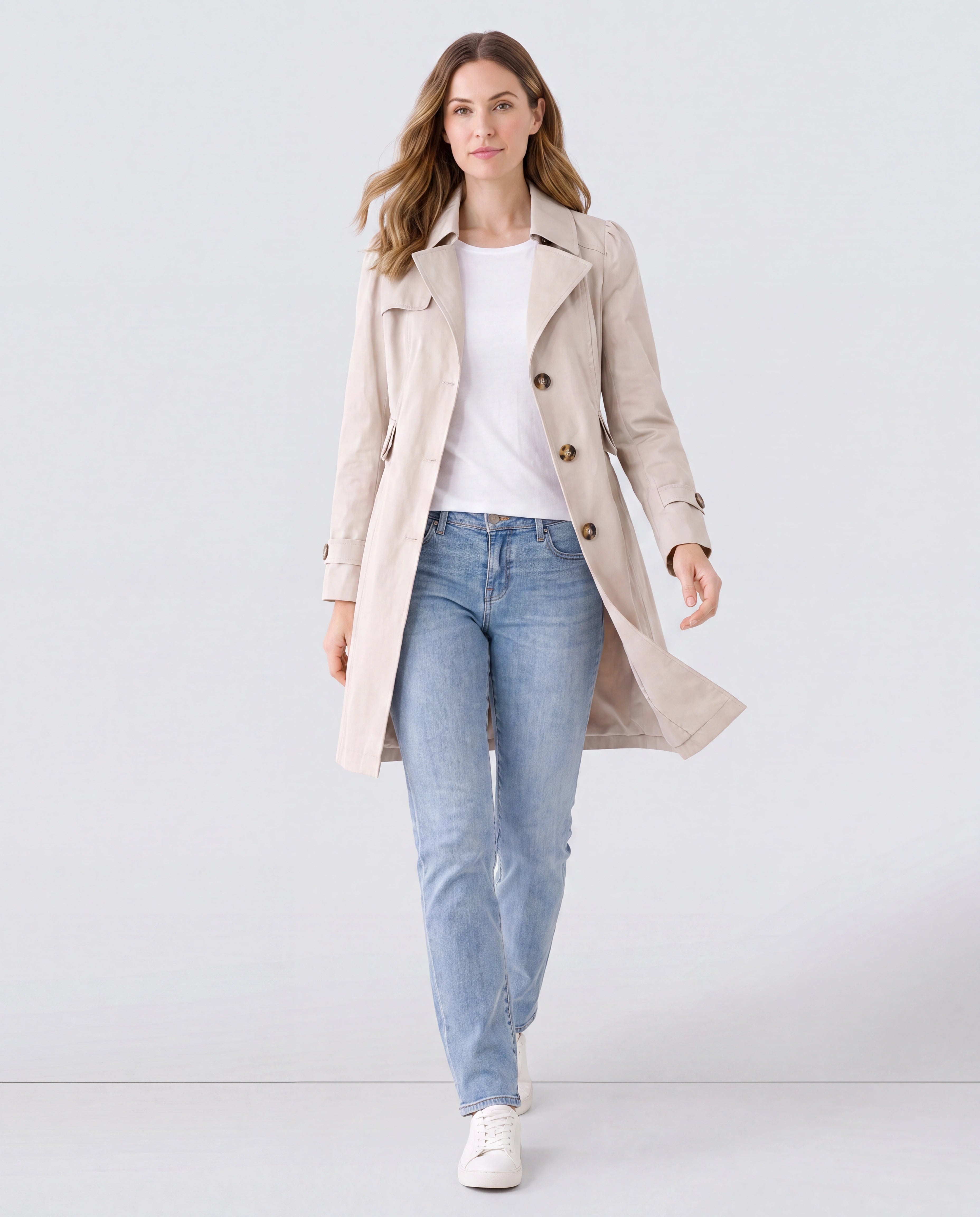 Women's Trench Coat | Belted Single Breasted Lapel Collar Jacket