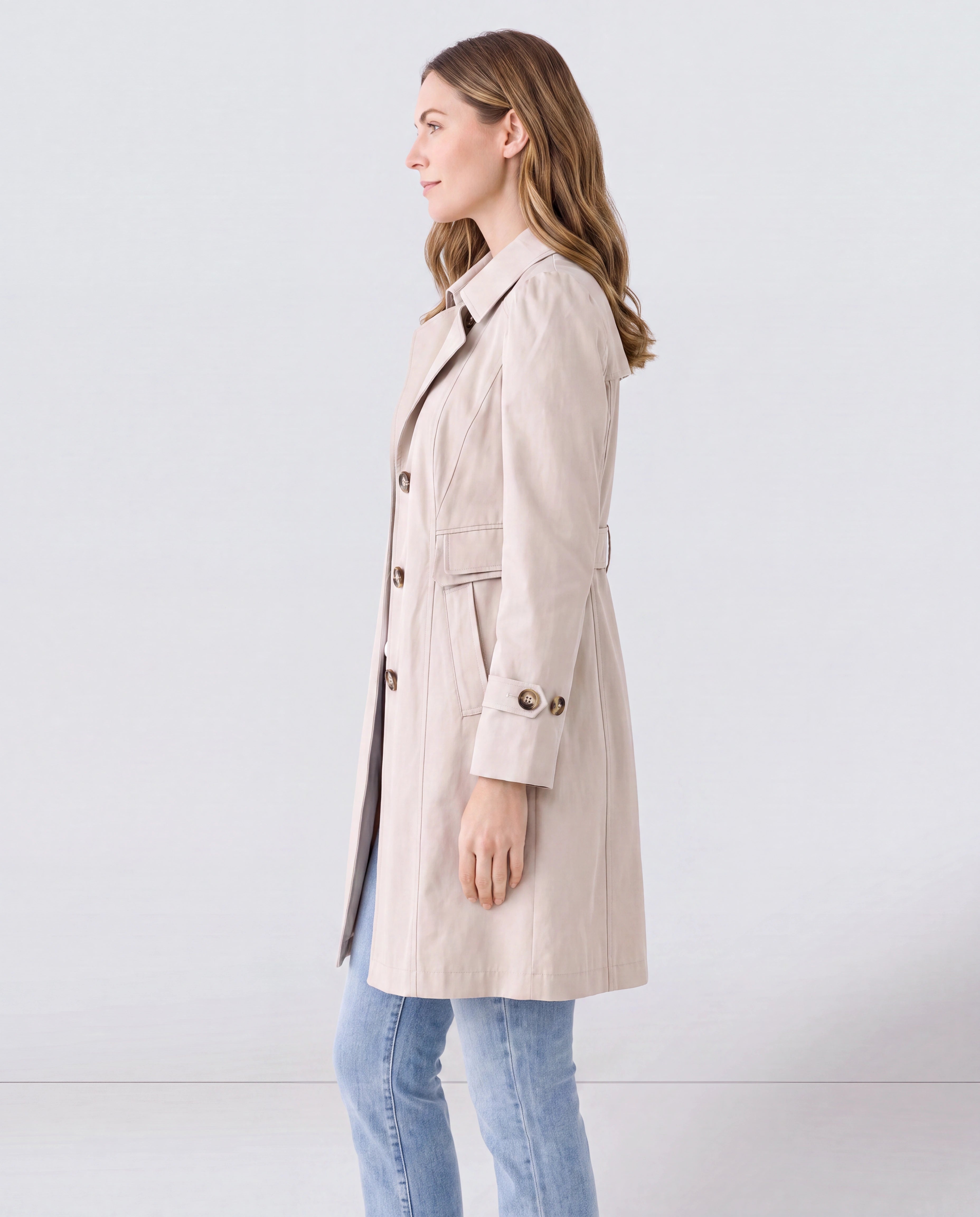 Women's Trench Coat | Belted Single Breasted Lapel Collar Jacket