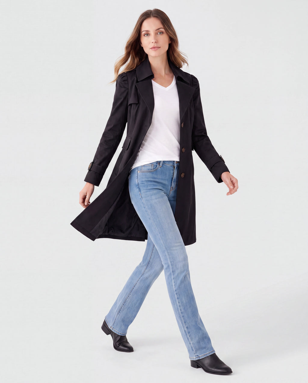 Women's Trench Coat | Belted Single Breasted Lapel Collar Jacket