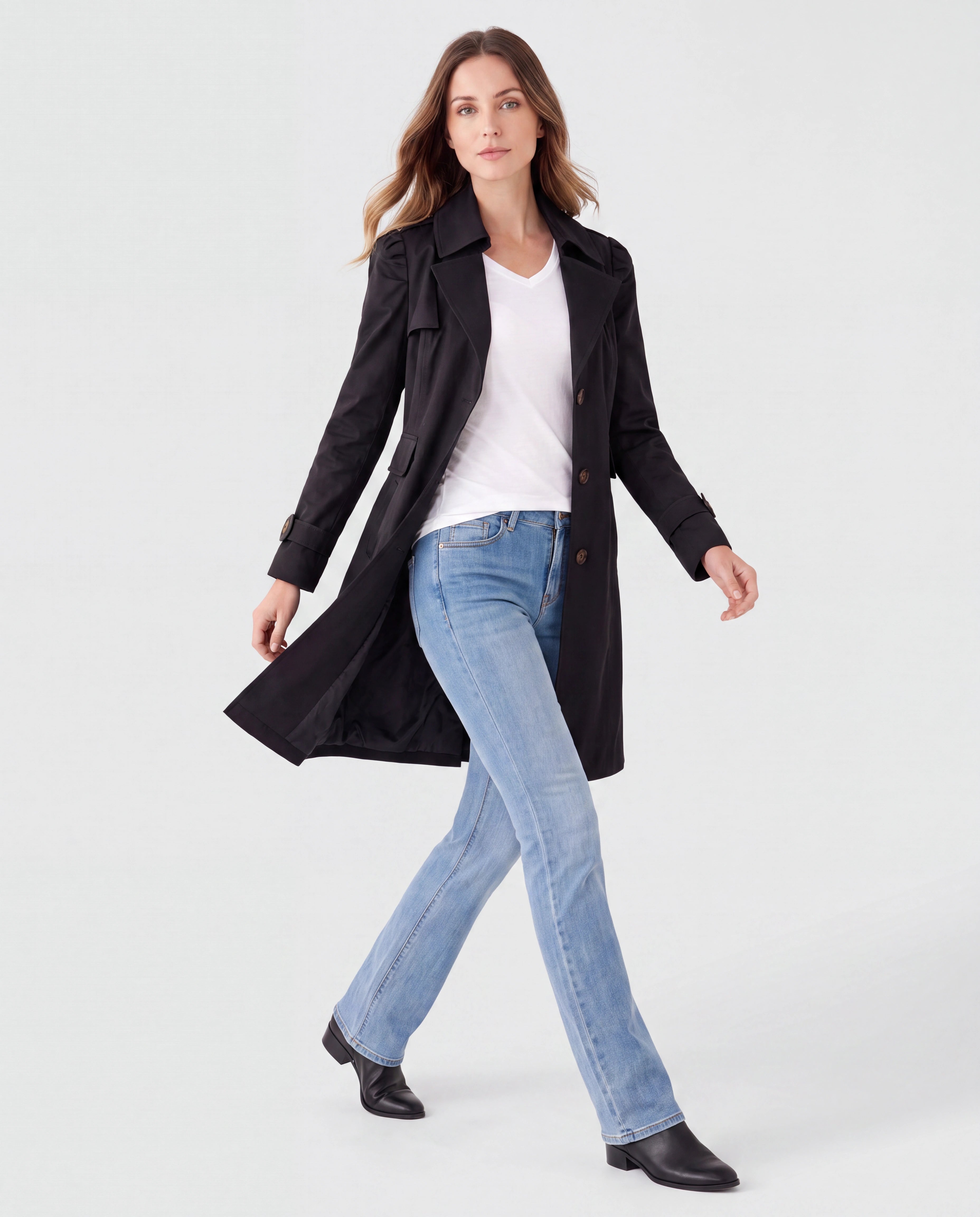 Women's Trench Coat | Belted Single Breasted Lapel Collar Jacket