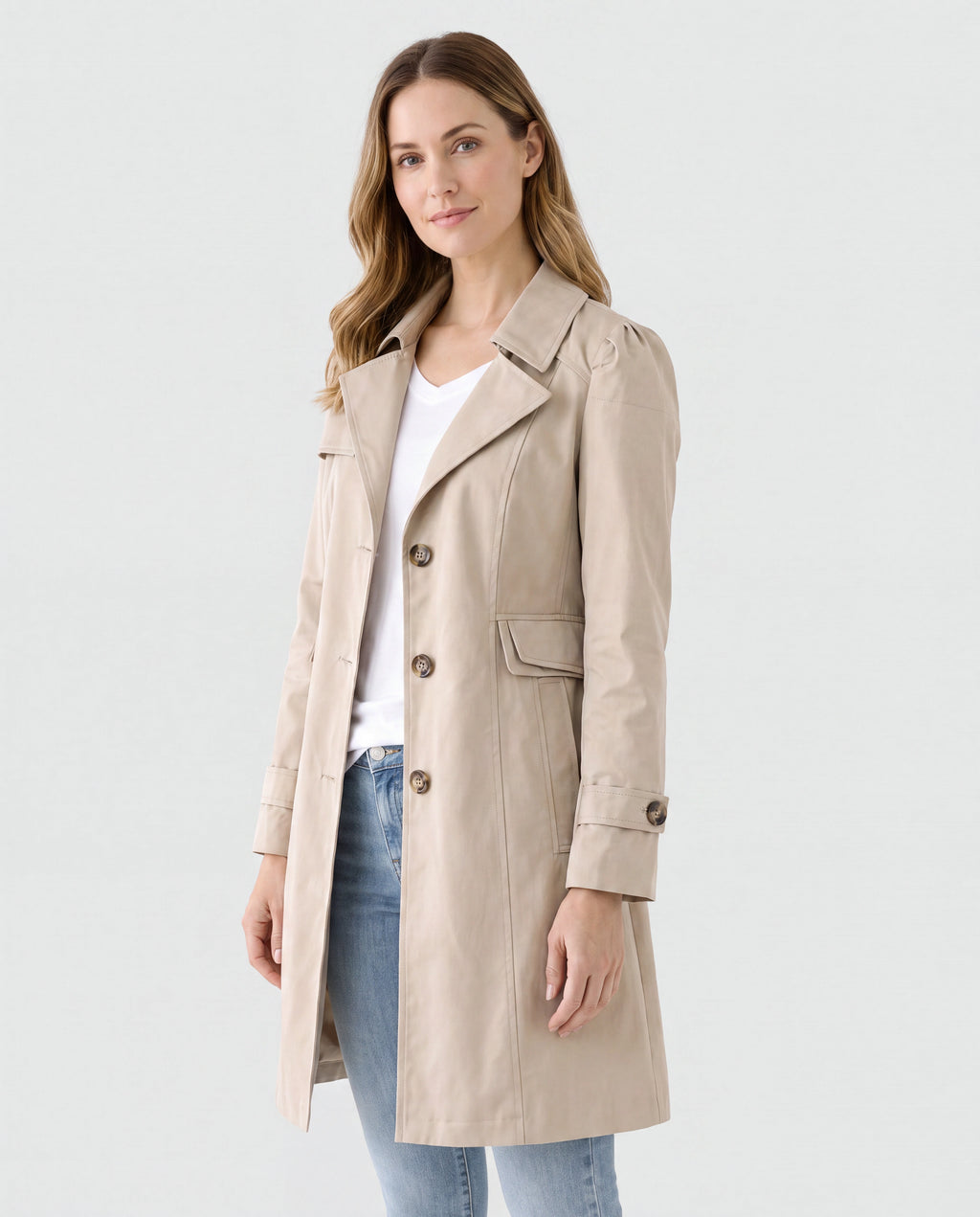Women's Trench Coat | Belted Single Breasted Lapel Collar Jacket