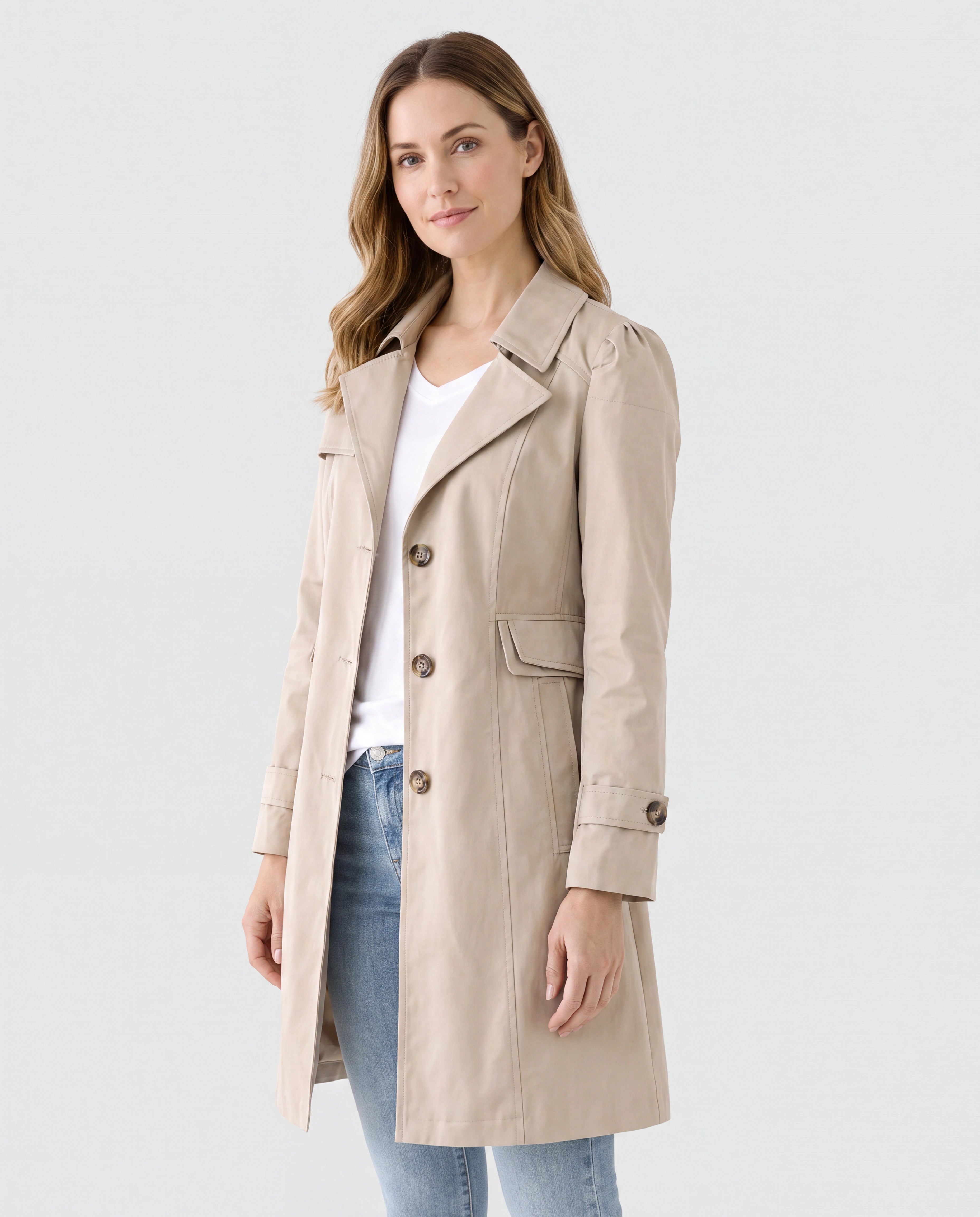 Women's Trench Coat | Belted Single Breasted Lapel Collar Jacket