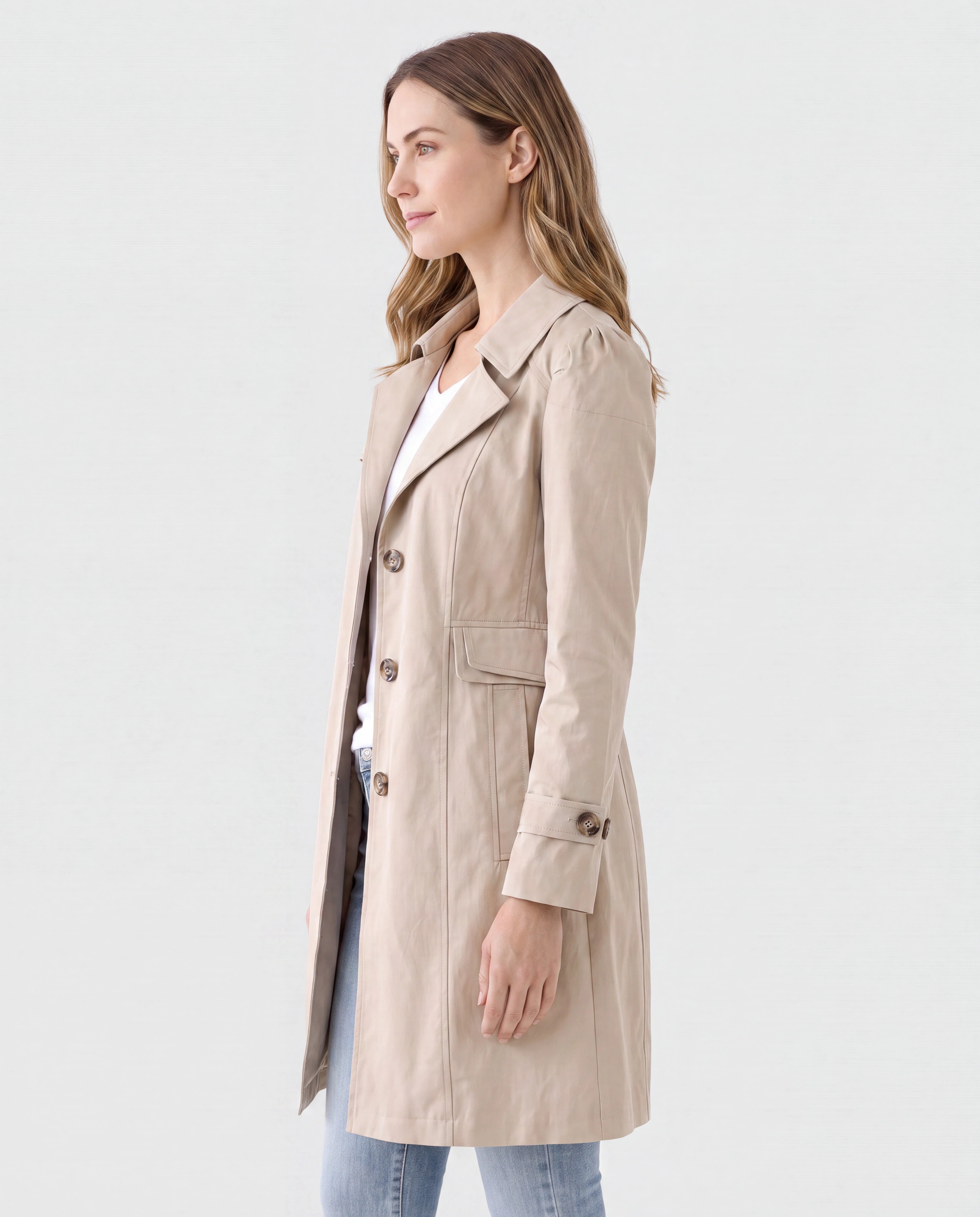 Women's Trench Coat | Belted Single Breasted Lapel Collar Jacket