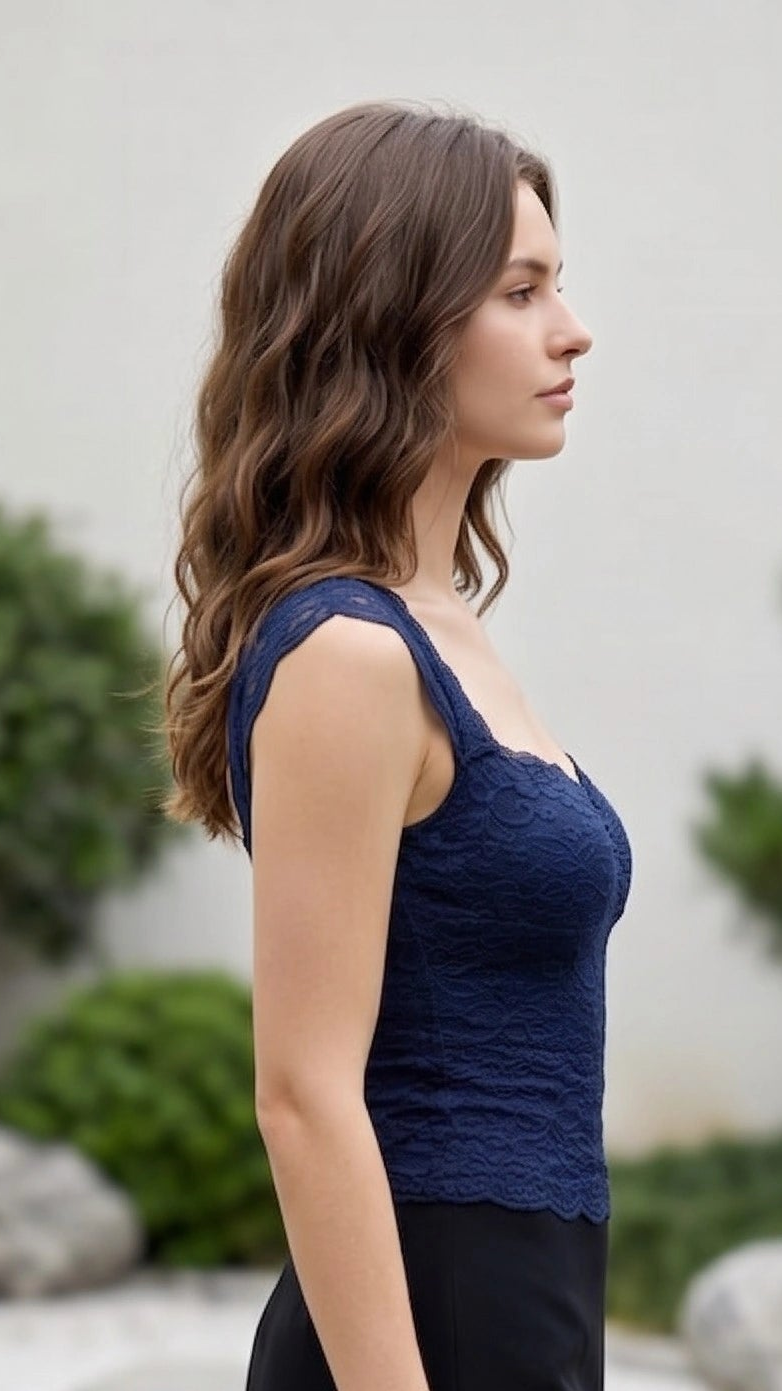 Women’s Sleeveless Lace Top with Scalloped Trim