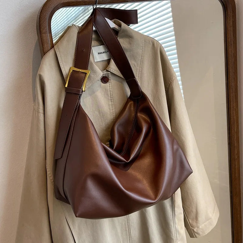 Women's Slouchy Pillow Faux Leather Shoulder Bag dark brown