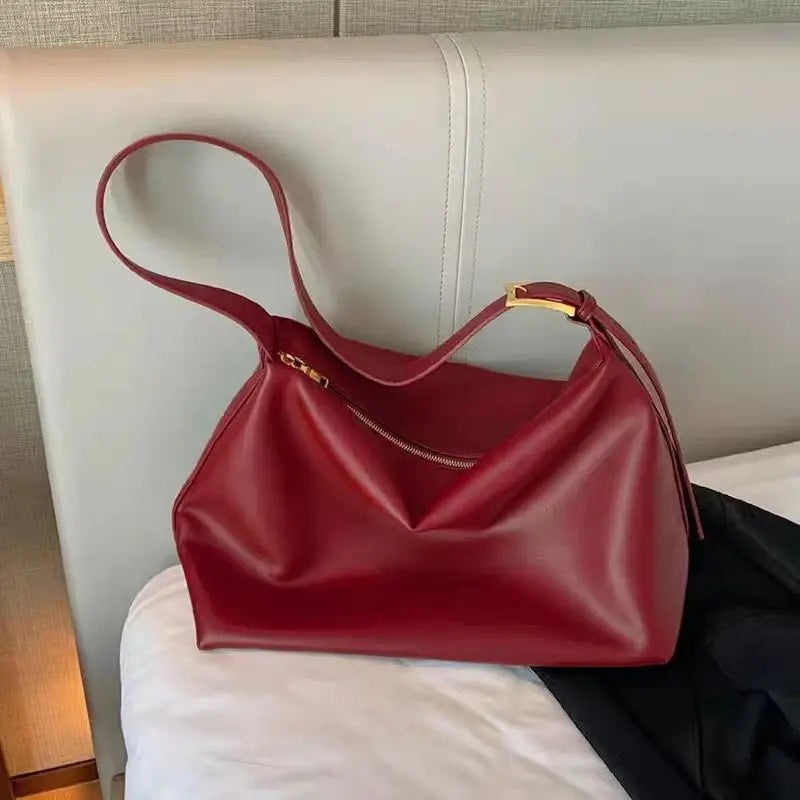 Women's Slouchy Pillow Faux Leather Shoulder Bag red