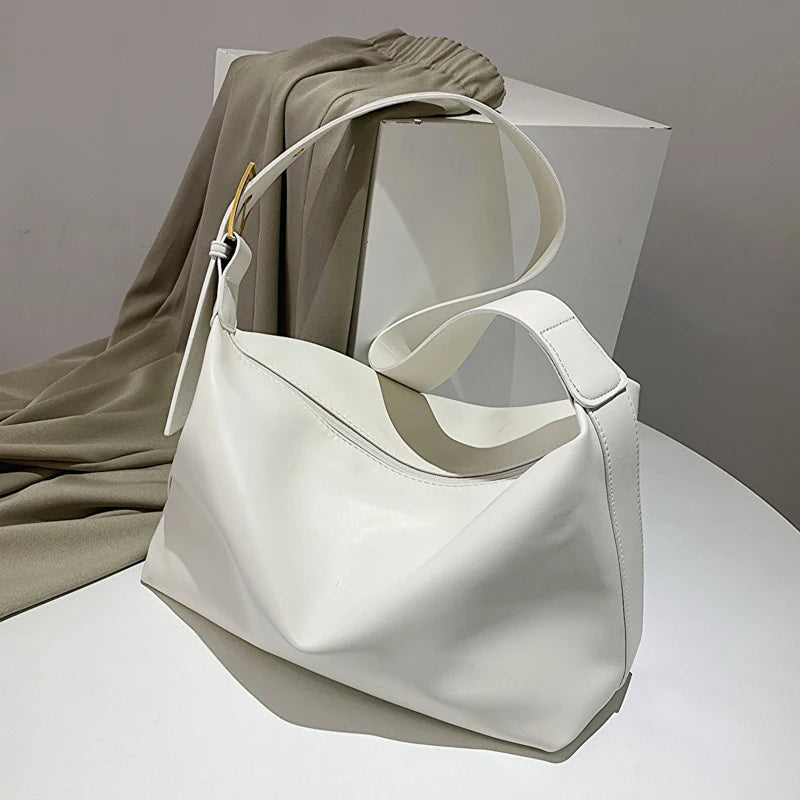 Women's Slouchy Pillow Faux Leather Shoulder Bag white