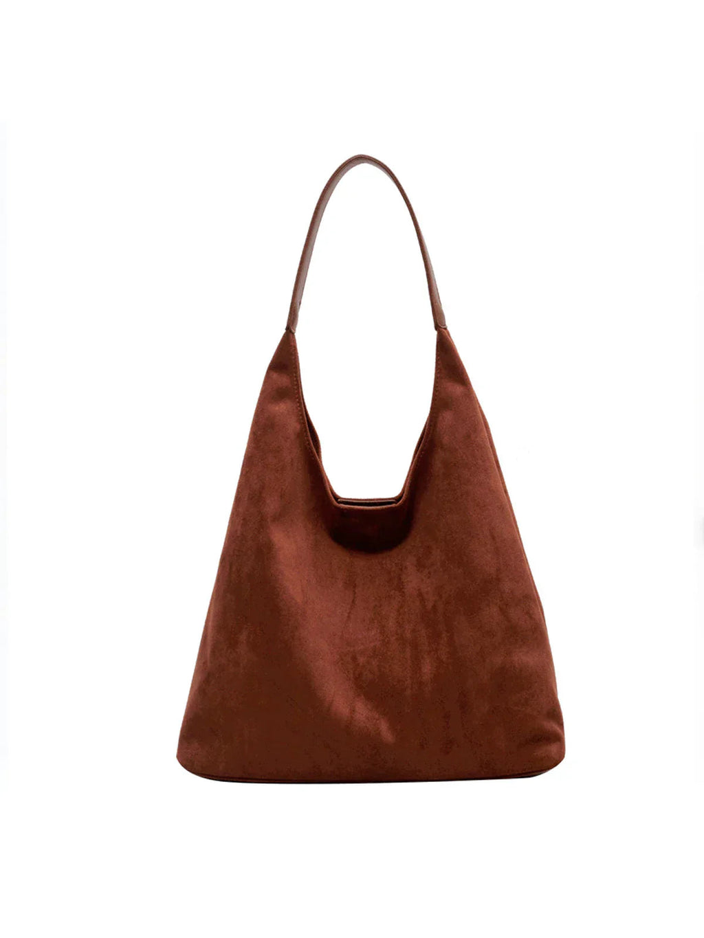 Women's Soft Faux Suede Slouchy Tote Shoulder Bag dark brown