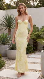 Women’s Spaghetti Strap Floral Embellished Bodycon Maxi Dress