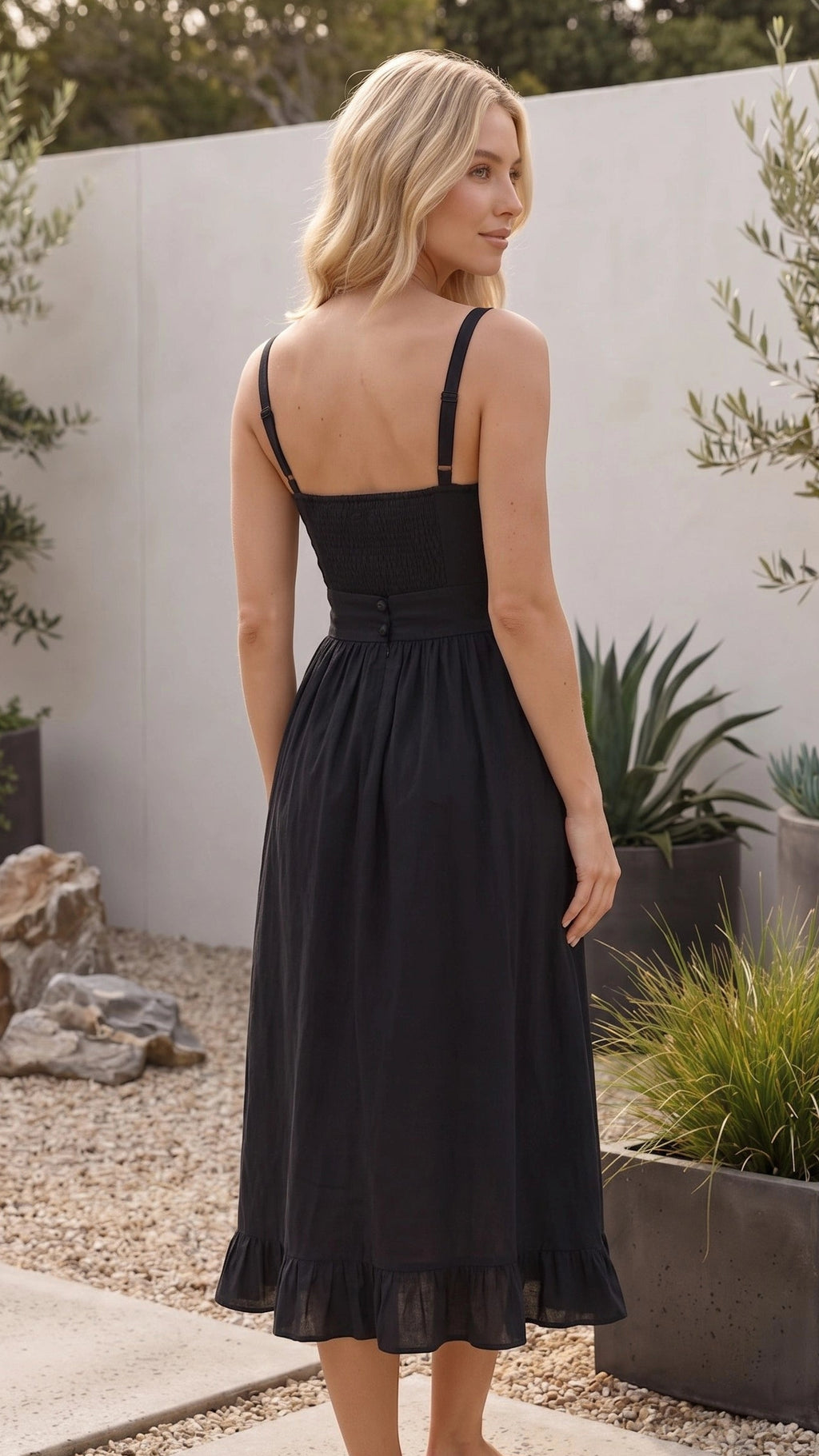Women’s Sweetheart Bustier Cami Ruffle Hem A Line Midi Dress