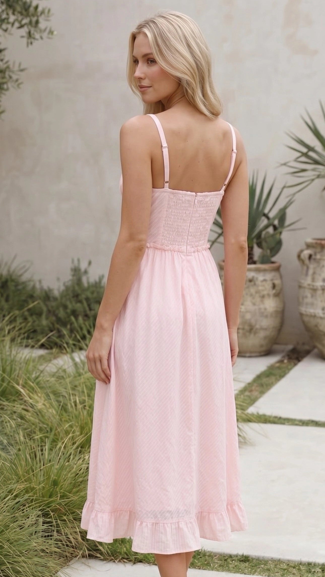 Women’s Sweetheart Bustier Cami Ruffle Hem A Line Midi Dress