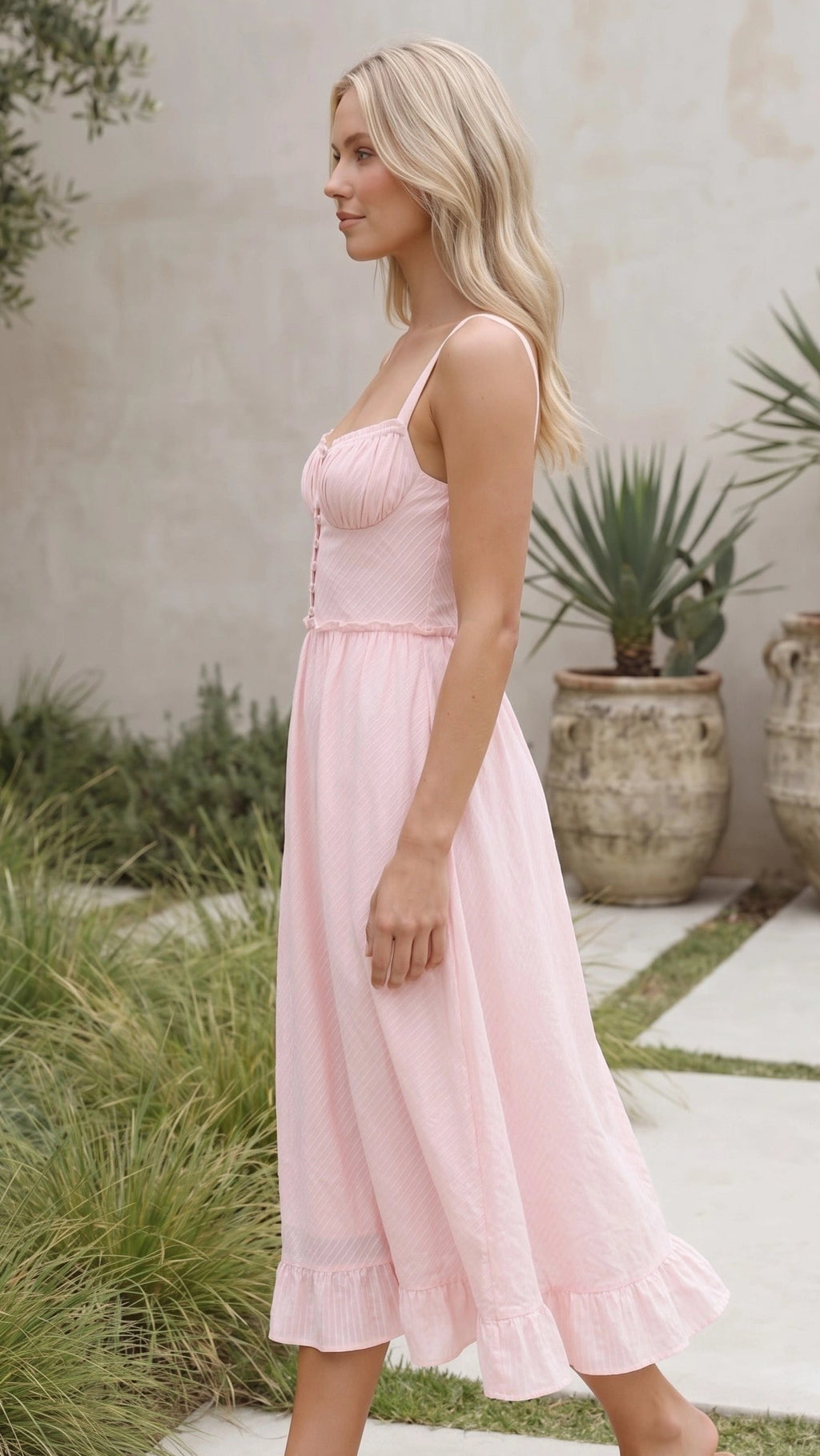 Women’s Sweetheart Bustier Cami Ruffle Hem A Line Midi Dress