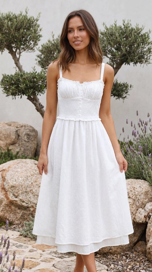 Women’s Sweetheart Bustier Cami Ruffle Hem A Line Midi Dress