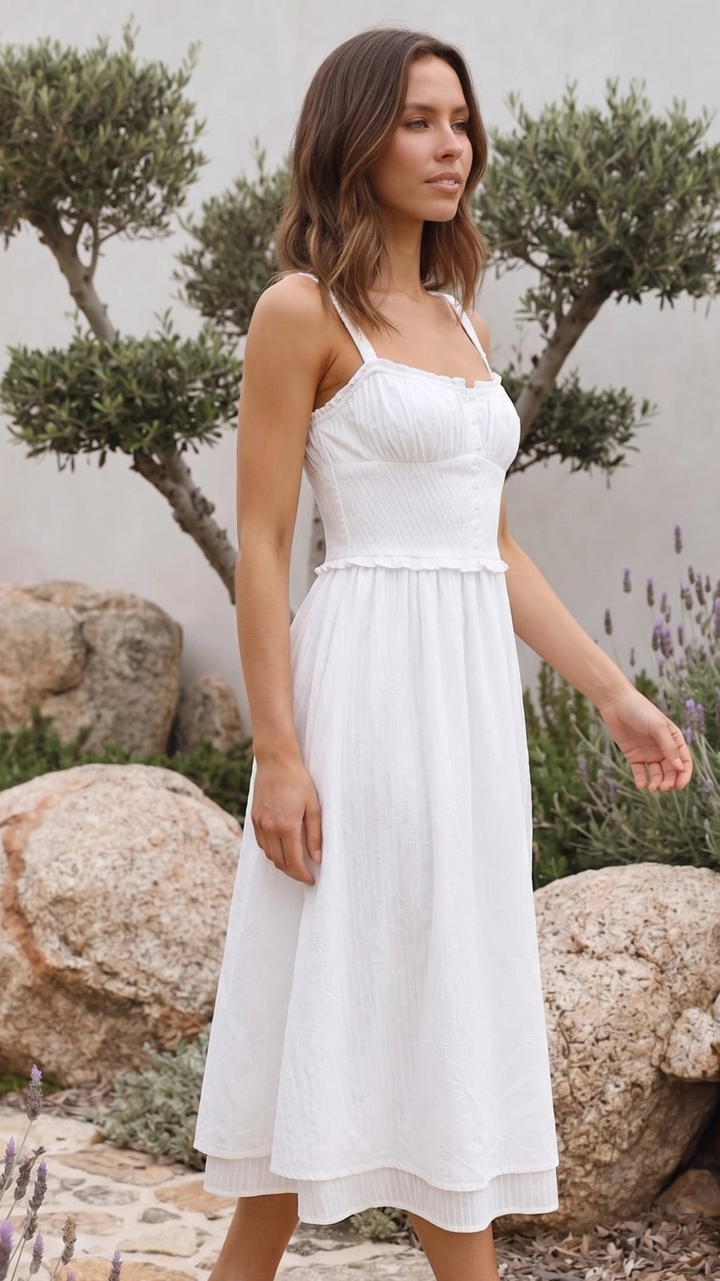 Women’s Sweetheart Bustier Cami Ruffle Hem A Line Midi Dress