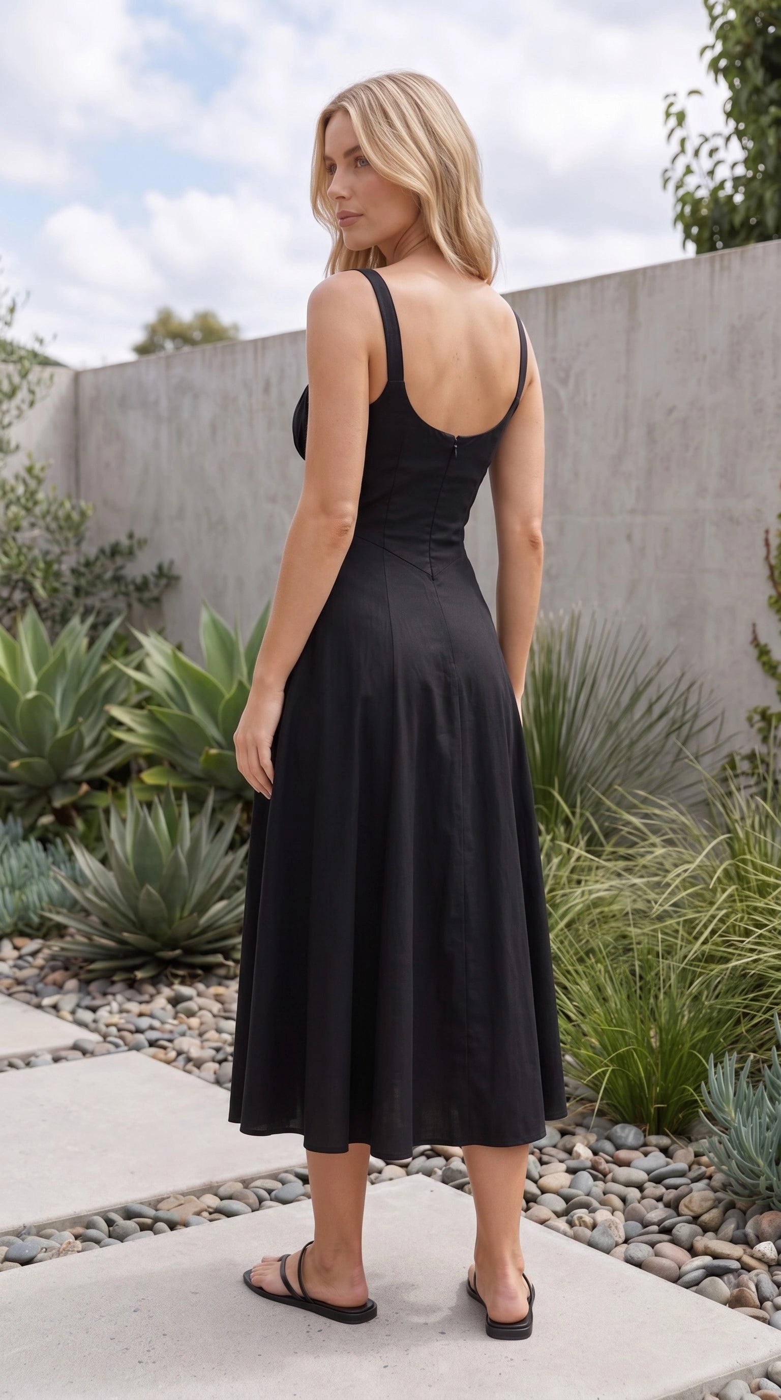 Women’s Spaghetti Strap Corset Bustier Tie Front A Line Midi Dress