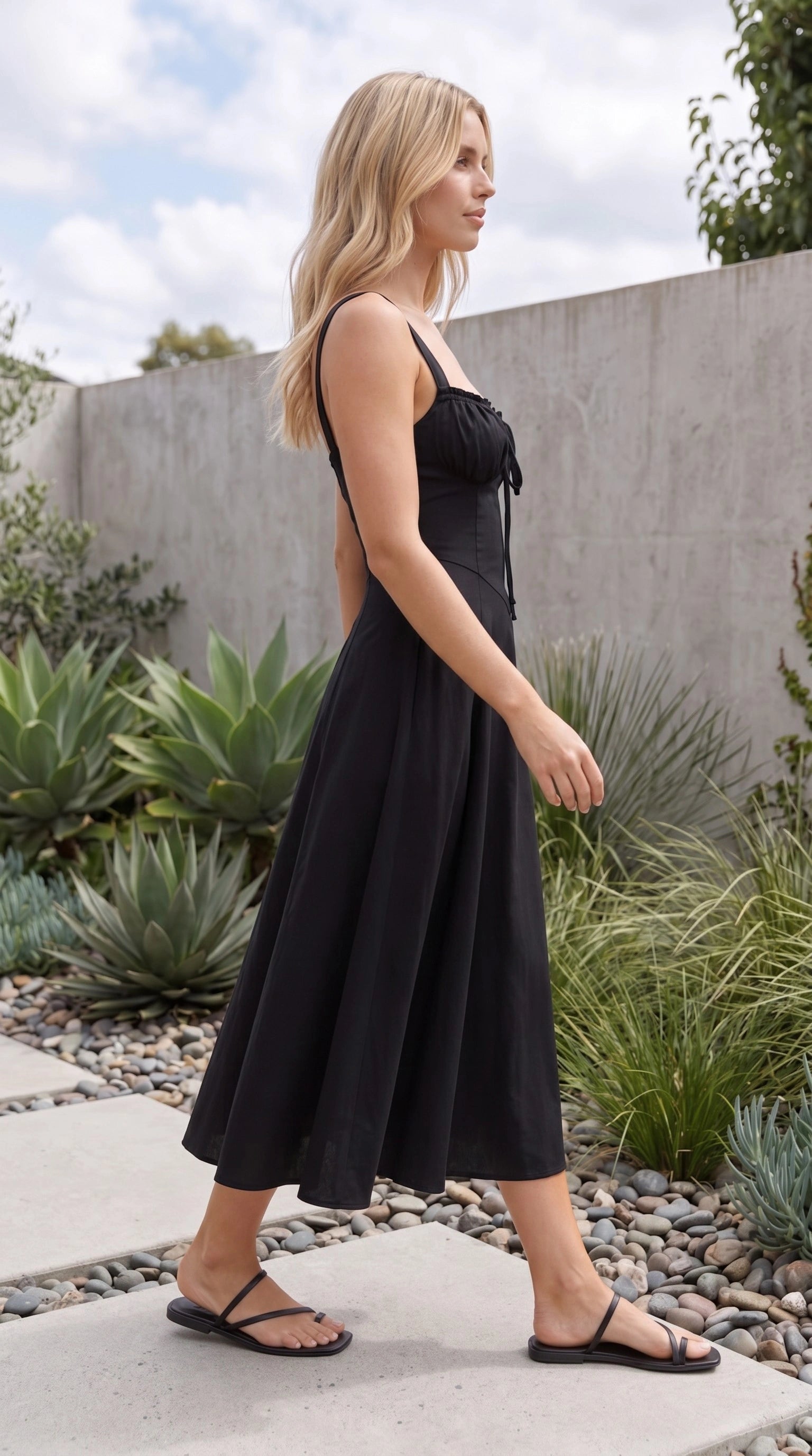 Women’s Spaghetti Strap Corset Bustier Tie Front A Line Midi Dress