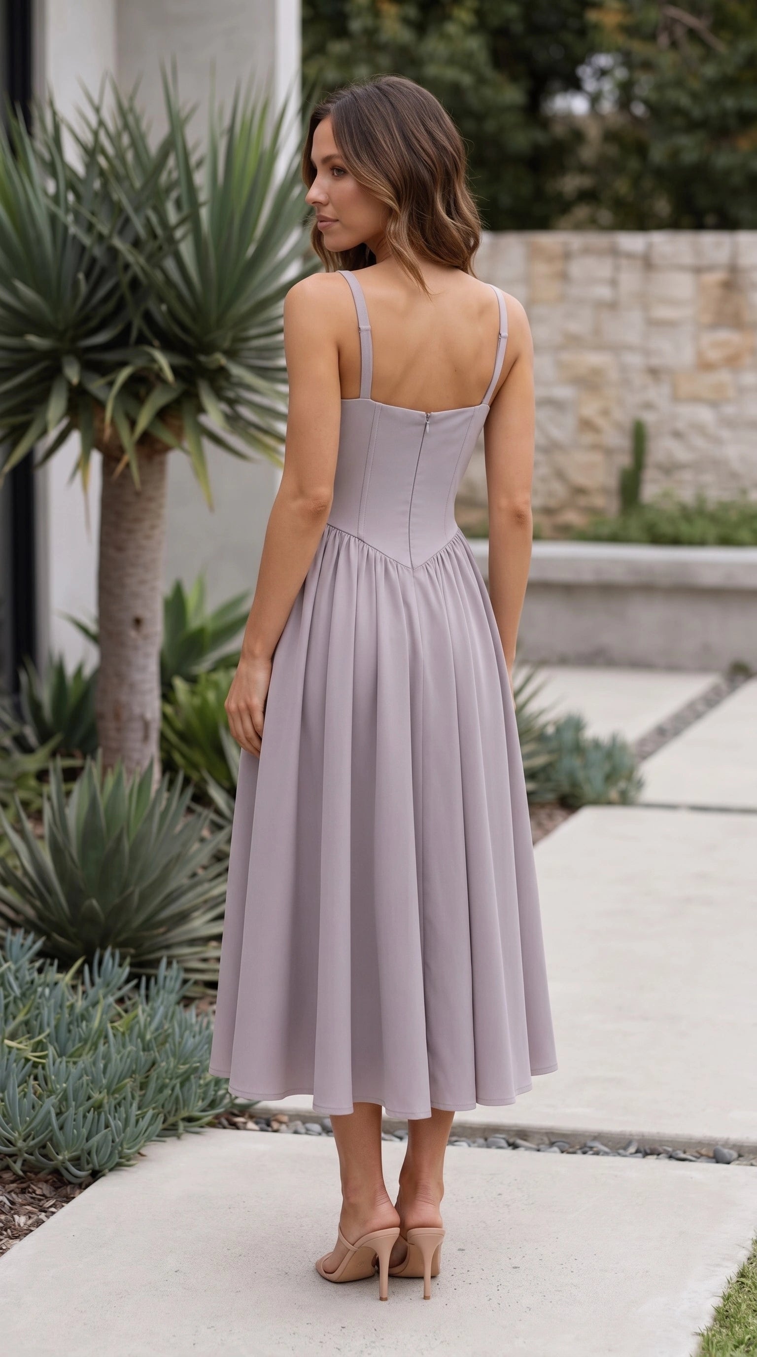 Women’s Spaghetti Strap Sweetheart Neck Fit And Flare Midi Dress