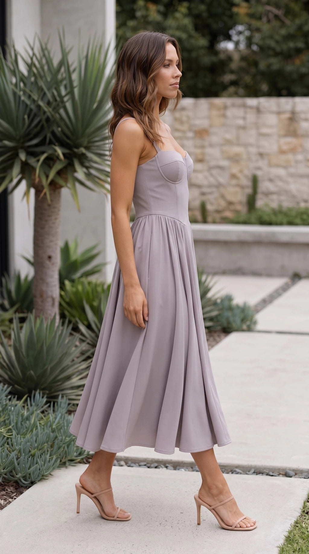 Women’s Spaghetti Strap Sweetheart Neck Fit And Flare Midi Dress