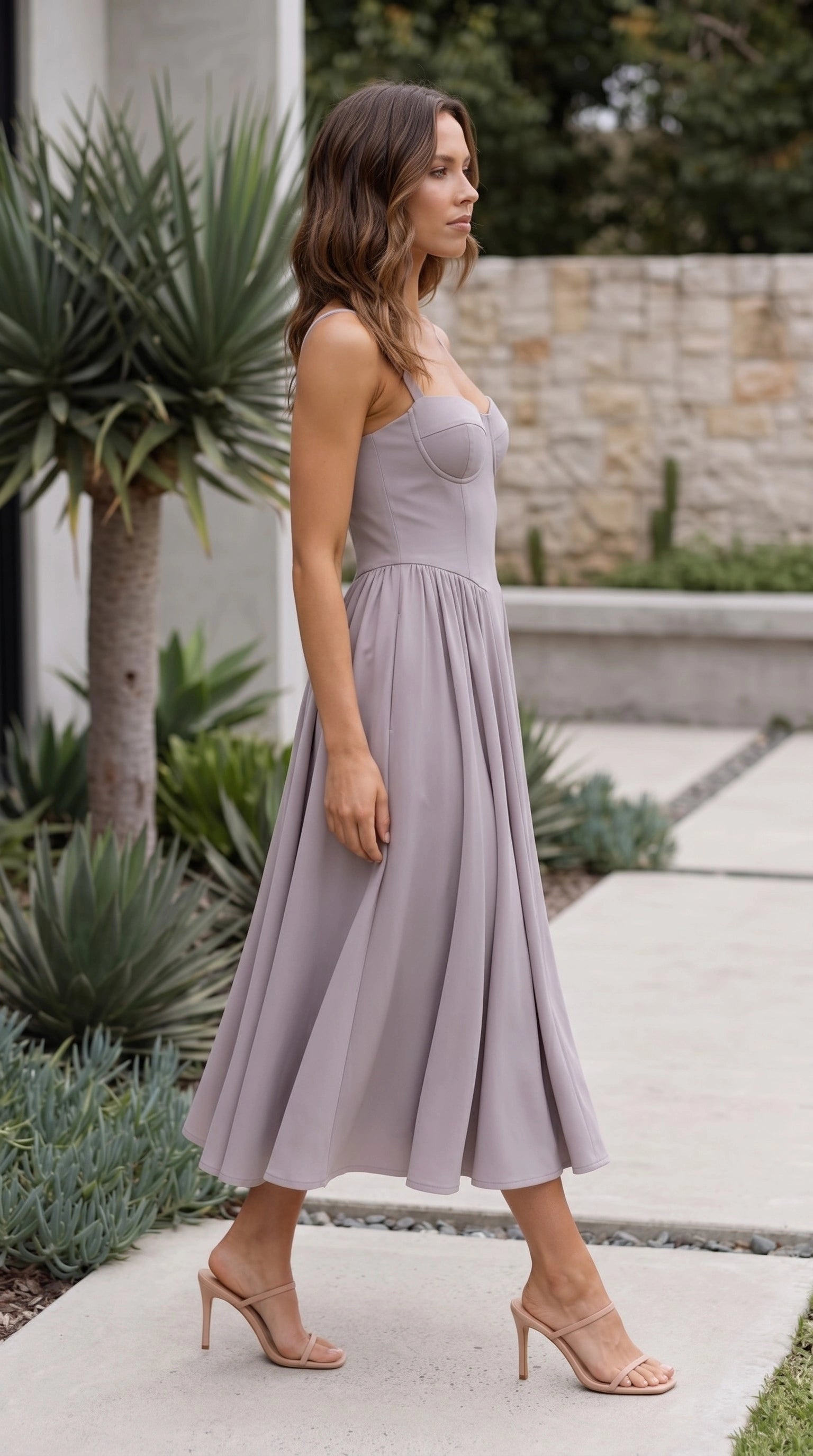 Women’s Spaghetti Strap Sweetheart Neck Fit And Flare Midi Dress