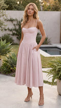 Women’s Spaghetti Strap Sweetheart Neck Fit And Flare Midi Dress