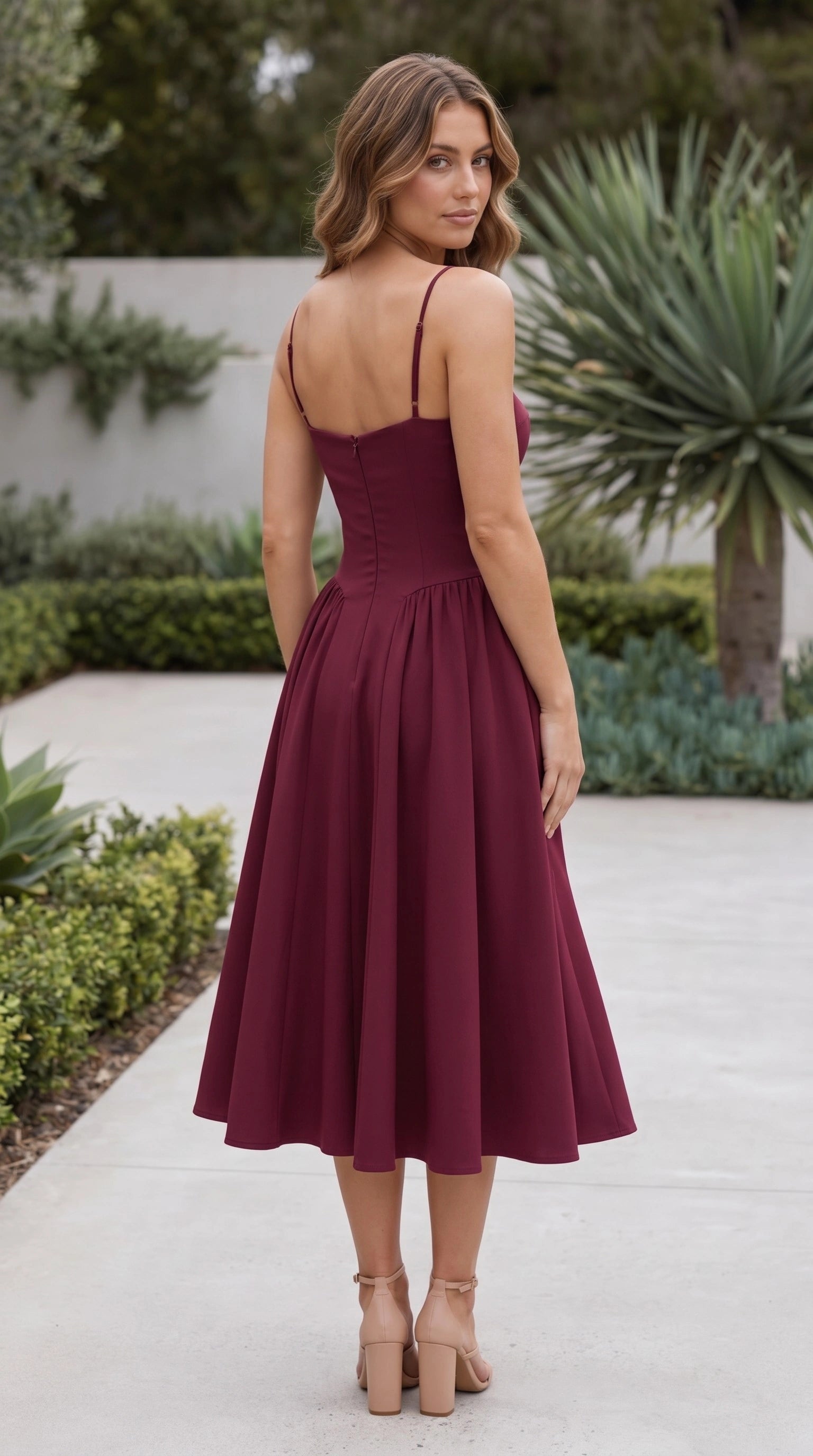 Women's Spaghetti Strap Sweetheart Neck Fit And Flare Midi Dress – Lume De Label