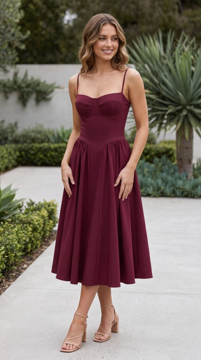 Women's Spaghetti Strap Sweetheart Neck Fit And Flare Midi Dress – Lume De Label