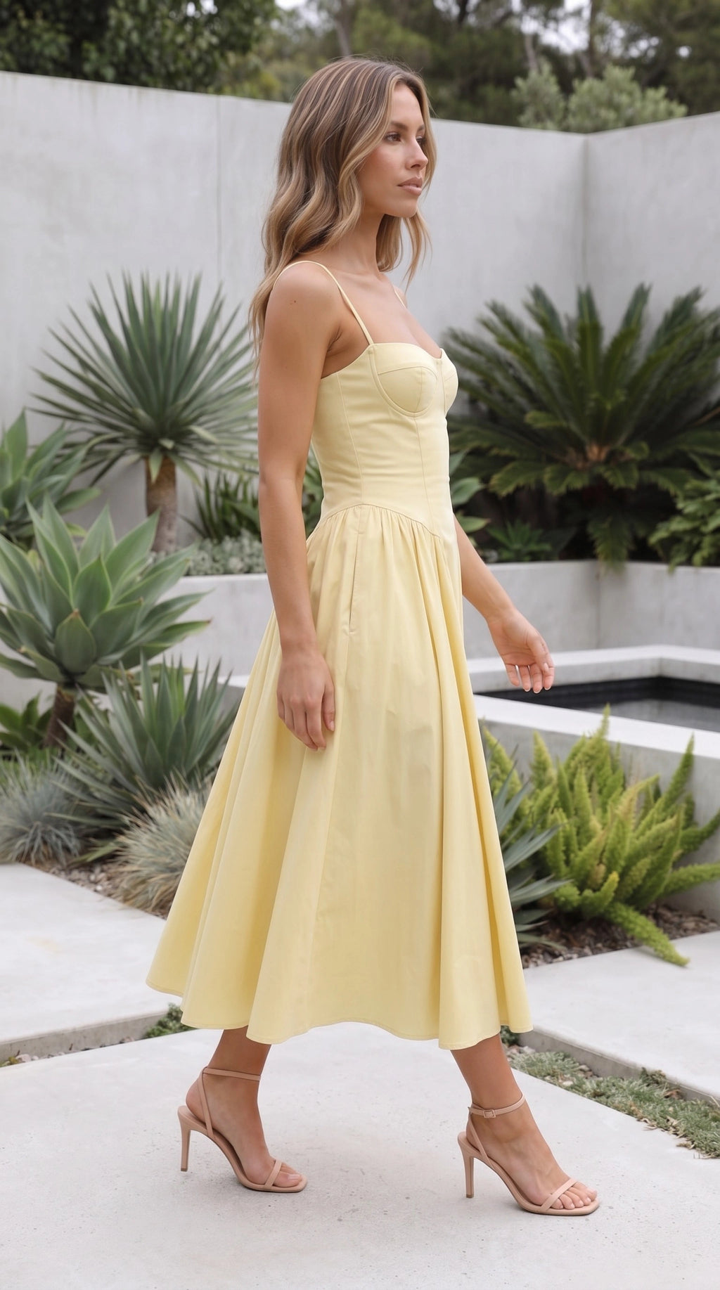 Women’s Spaghetti Strap Sweetheart Neck Fit And Flare Midi Dress