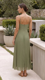 Women's Spaghetti Strap Sweetheart Neck Pleated Maxi Dress