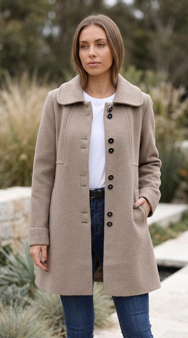 Women’s Single Breasted Button Front A-Line Winter Coat