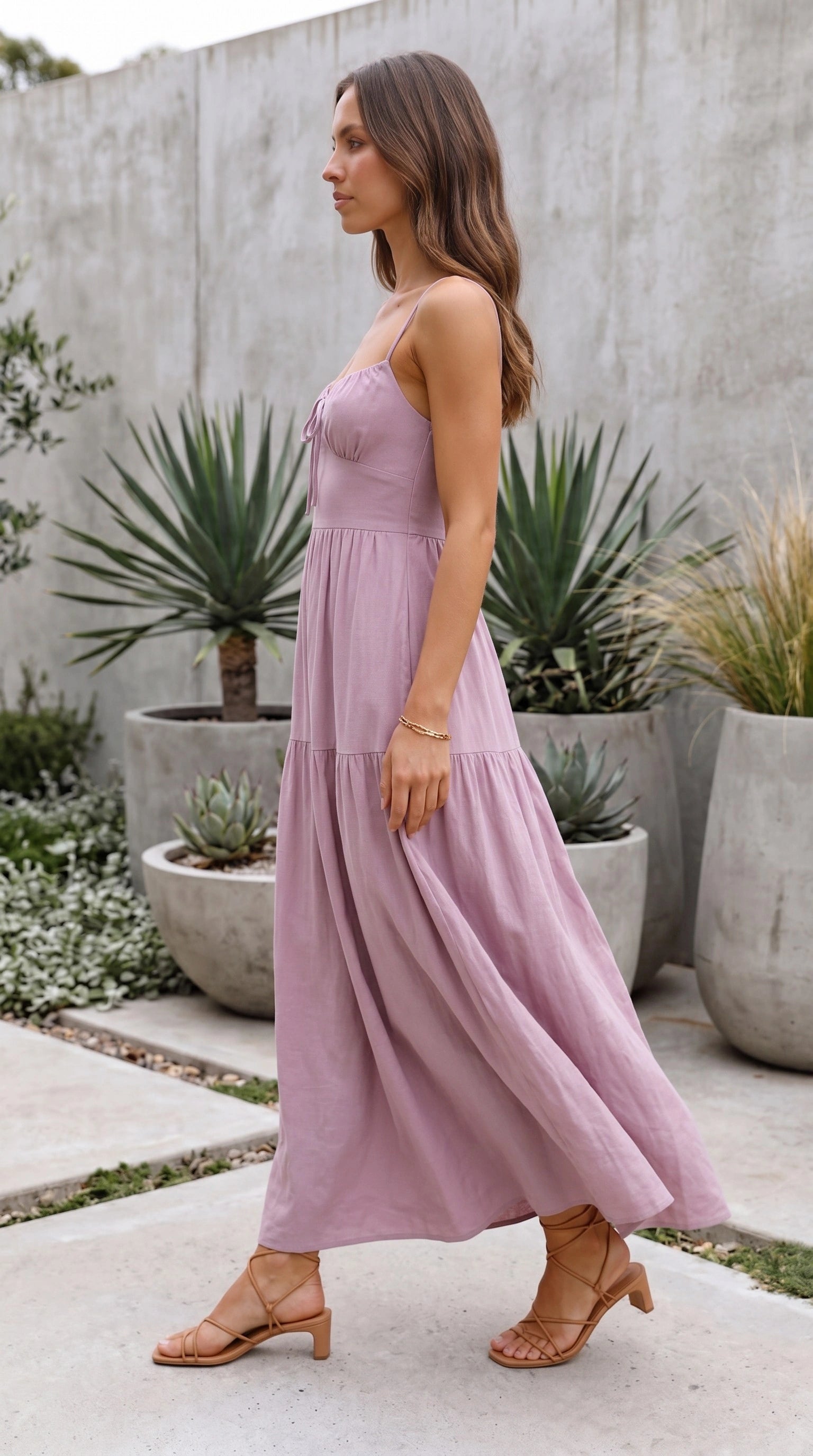 Women’s Square Neck Cut-Out Tiered Maxi Dress with Spaghetti Straps