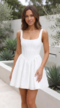 Women's Square Neck Sleeveless Corset Bustier Pleated A-Line Mini Dress