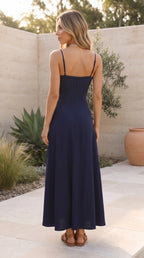 Women's Square Neck Spaghetti Strap A-Line Maxi Dress