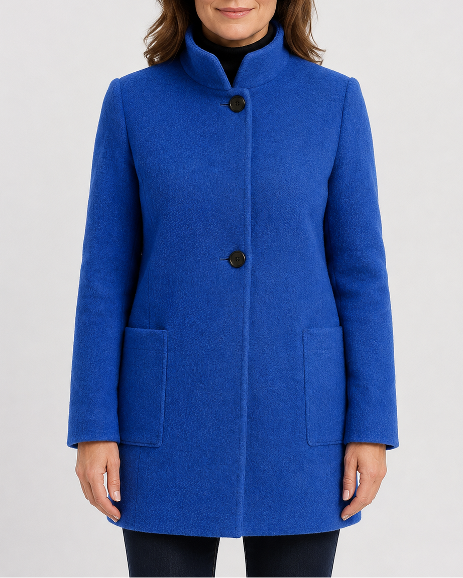 Women's Tailored Wool Blend Coat with Stand Collar and Button Front