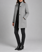 Women's Tailored Wool Blend Coat with Stand Collar and Button Front