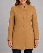 Women's Button Front Coat with Stand Collar and Side Pockets